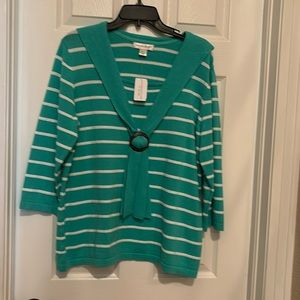 Women’s aqua colored sweater.   collar.  New with tags.